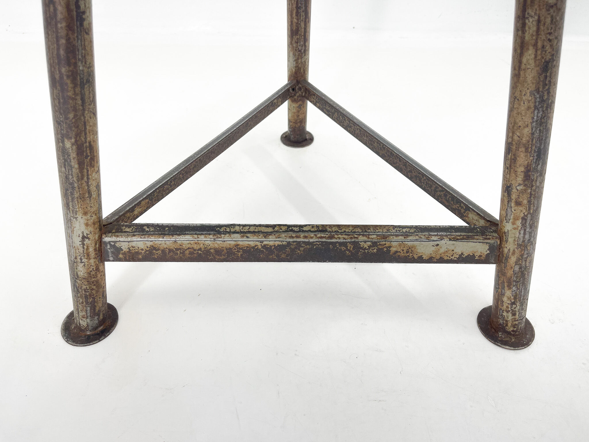 Vintage Industrial Iron Tripod Stool with Original Plastic Seat, 1950's