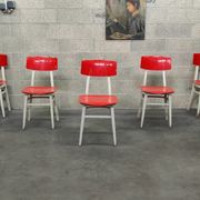 Set of 5 chairs TON Bystrice (Thonet) red and white 1960