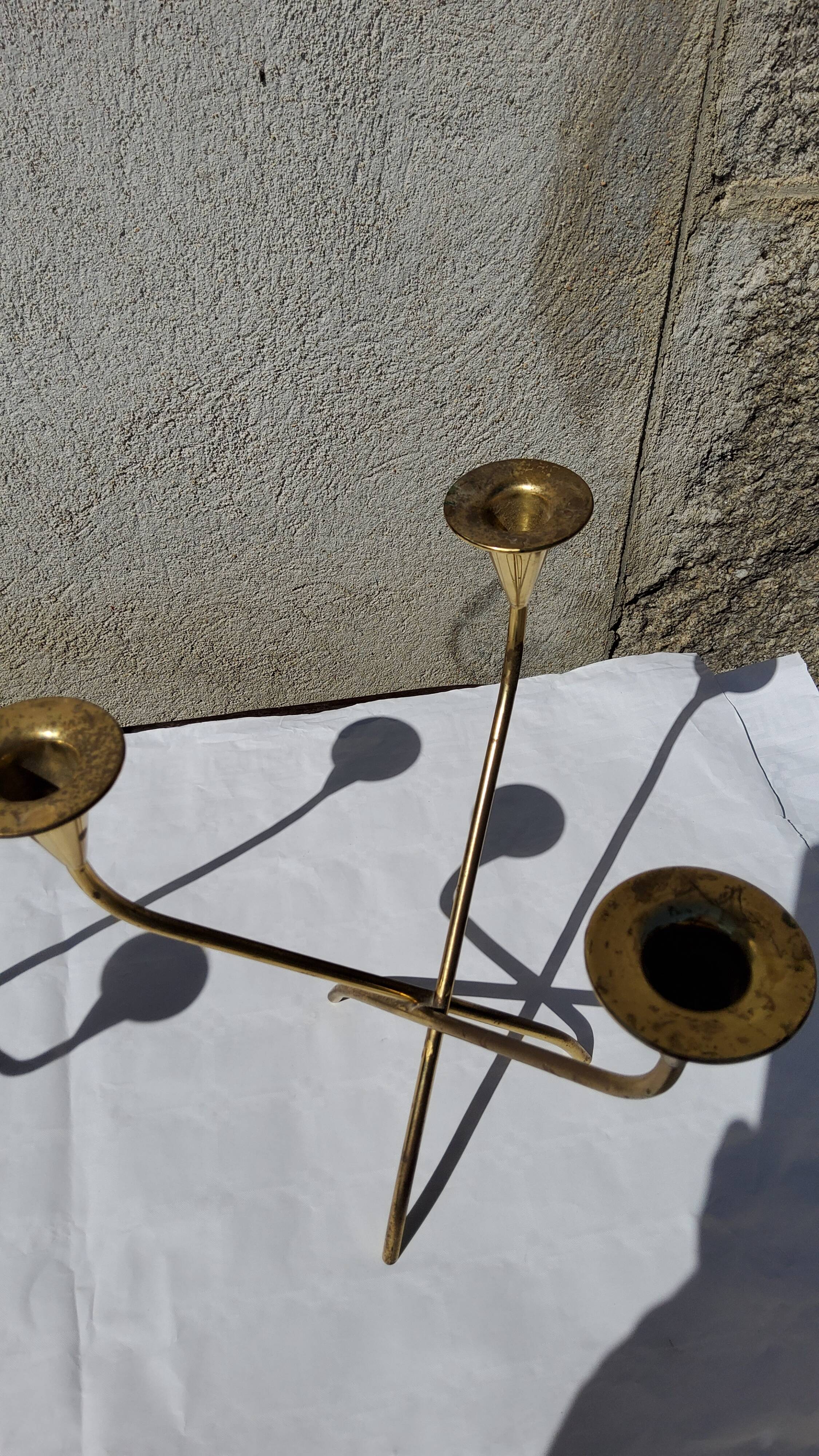 Pair of WMF chandeliers in gilded brass 50s
