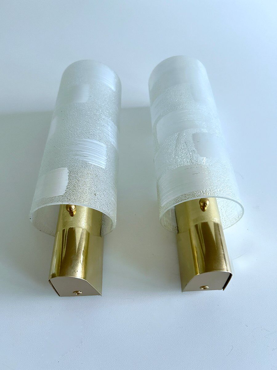 Vintage brass and glass sconces, 1970s, set of 2