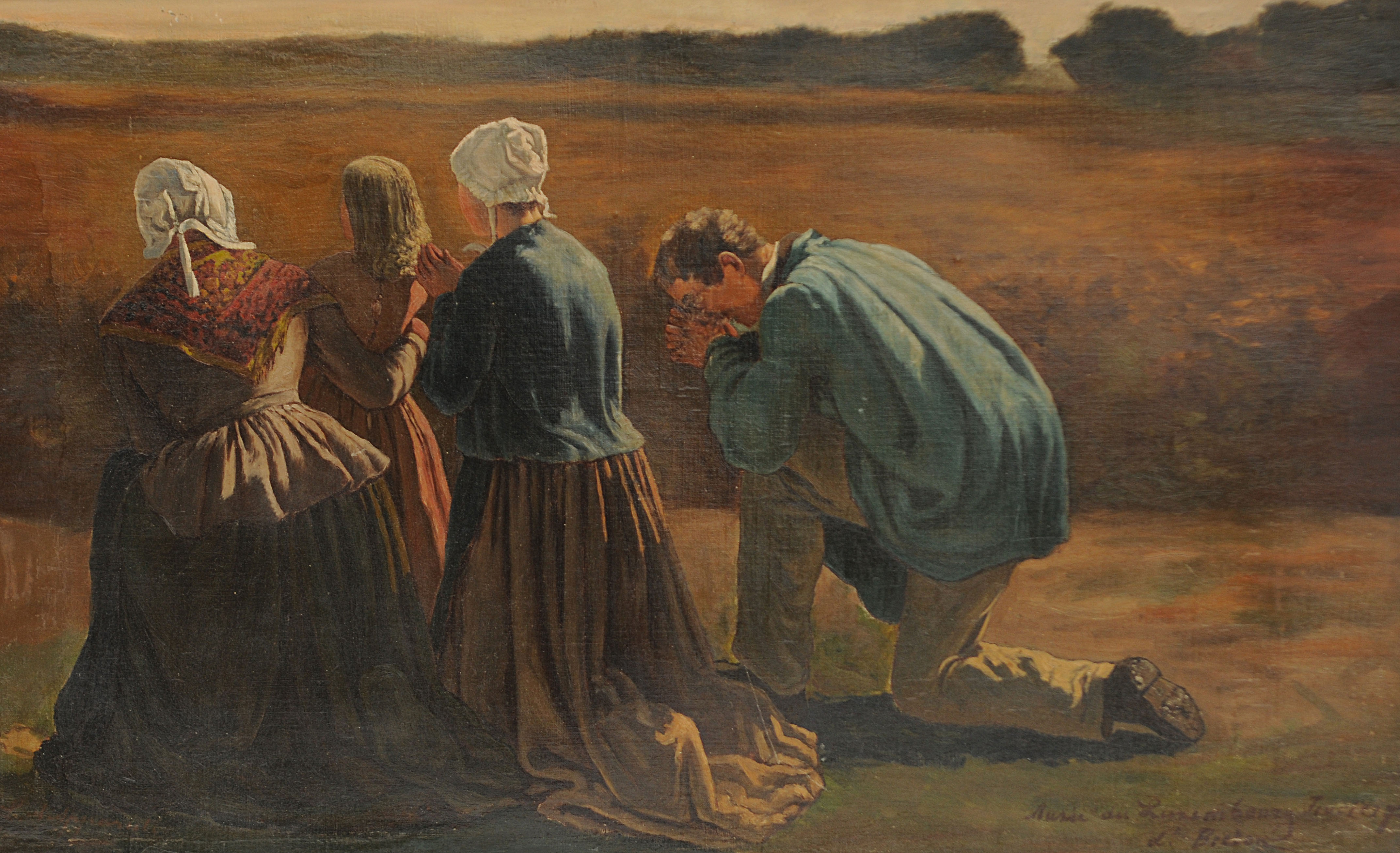 Oil on canvas "Peasants in prayer"