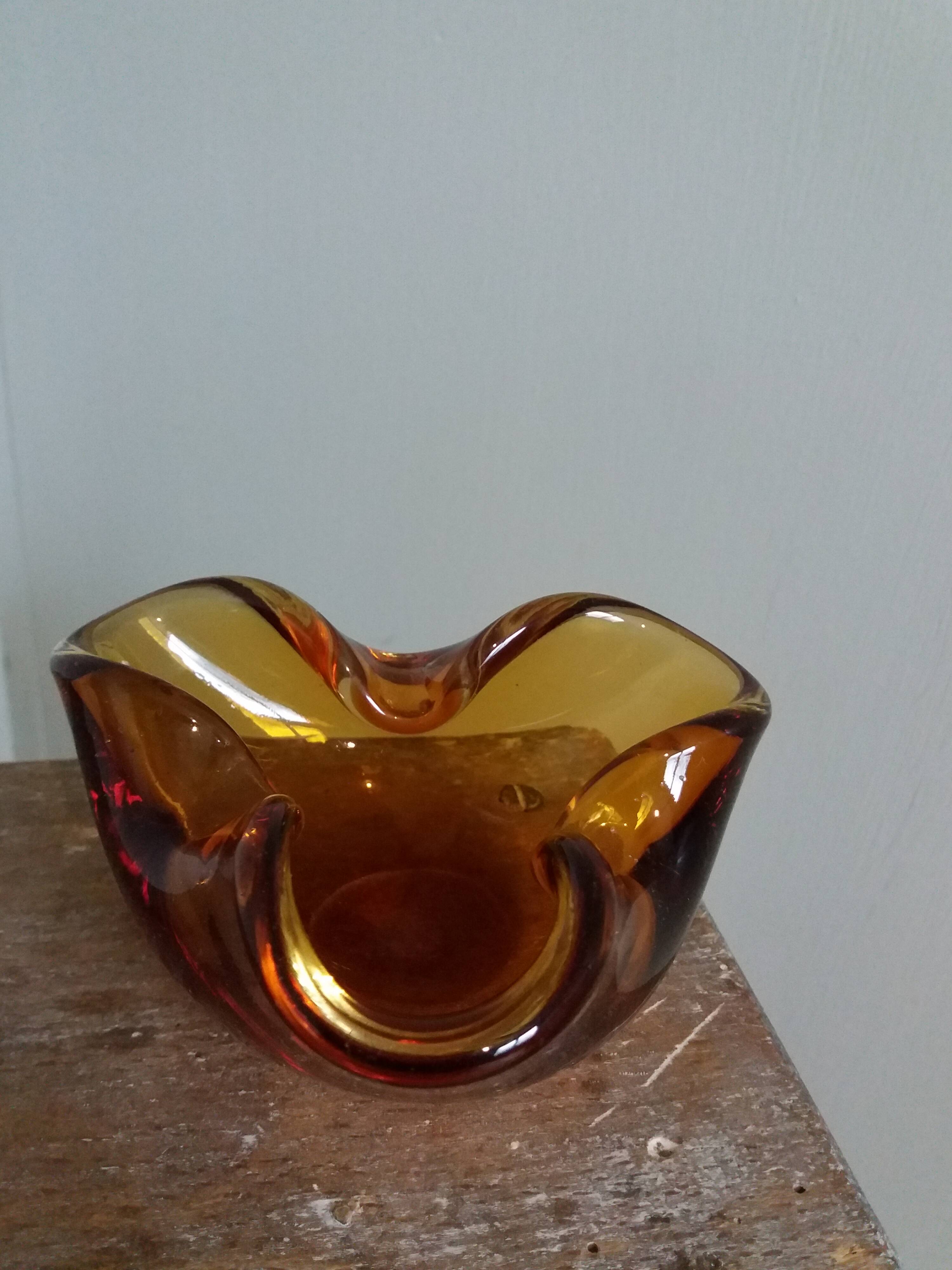 Murano style amber glass ashtray