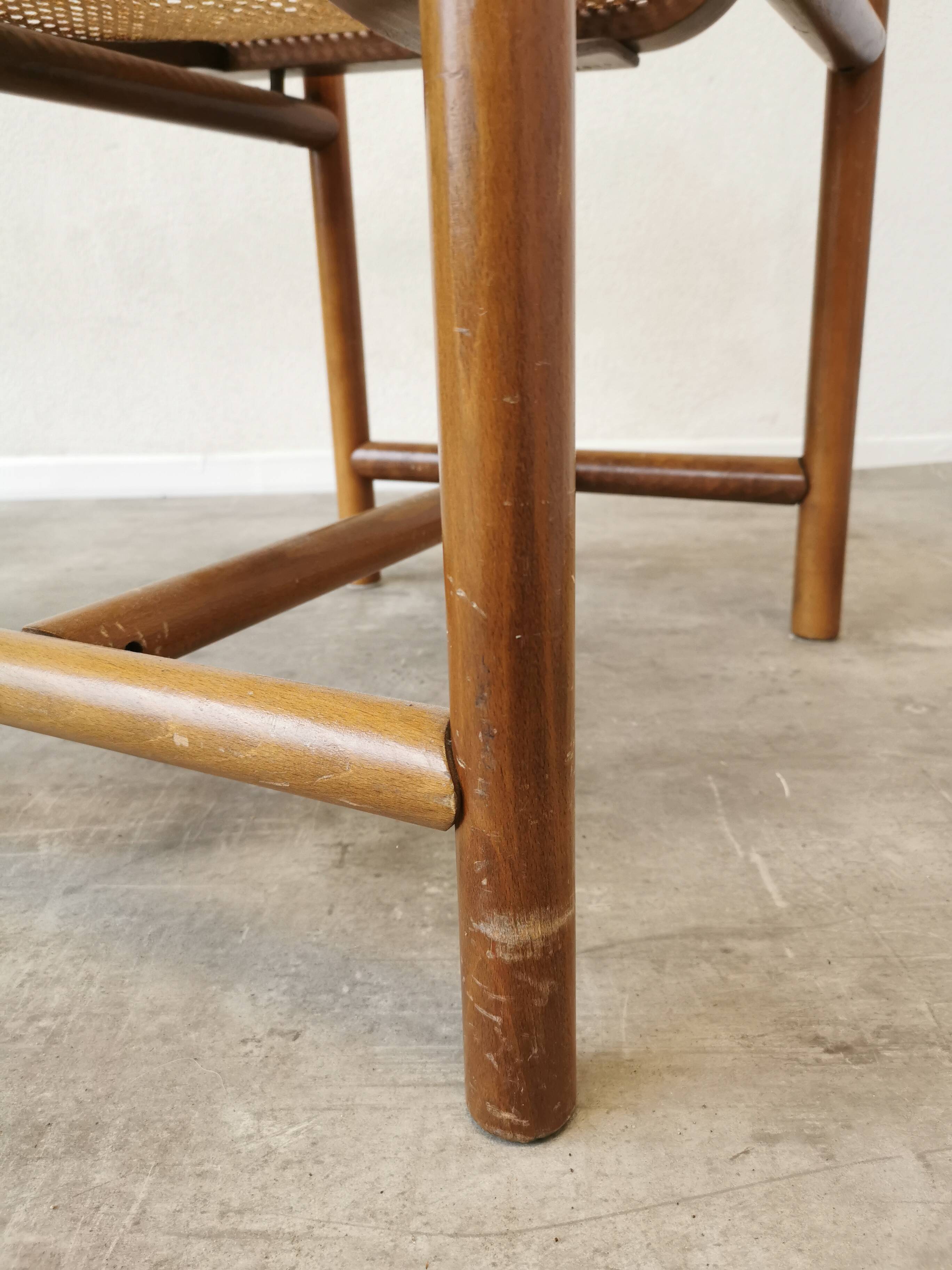 Vintage Wooden Cane Armchair by Branko Ursic: Mid-Century Lounge Chair