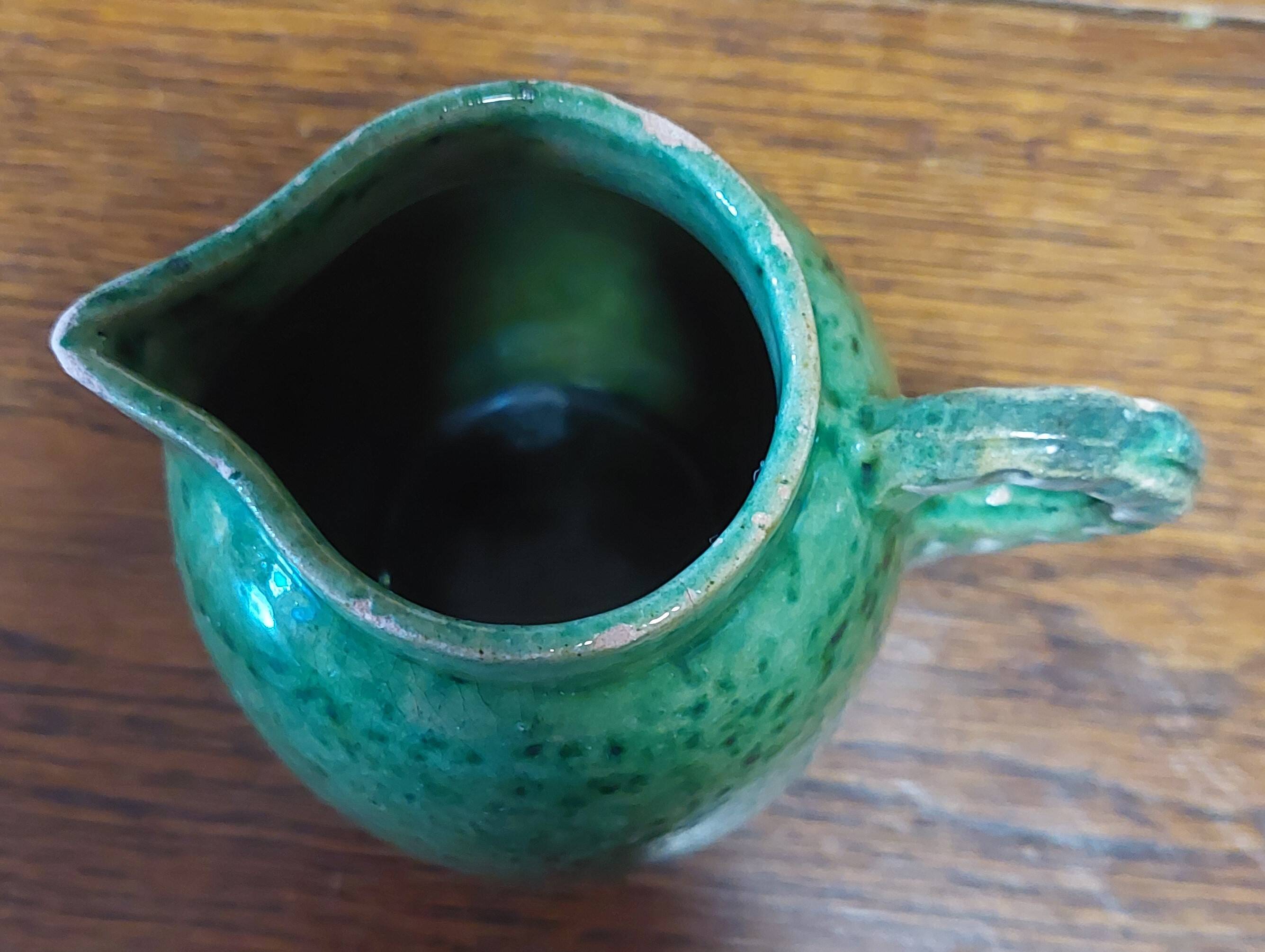 Glazed terracotta cream pot in Provence green