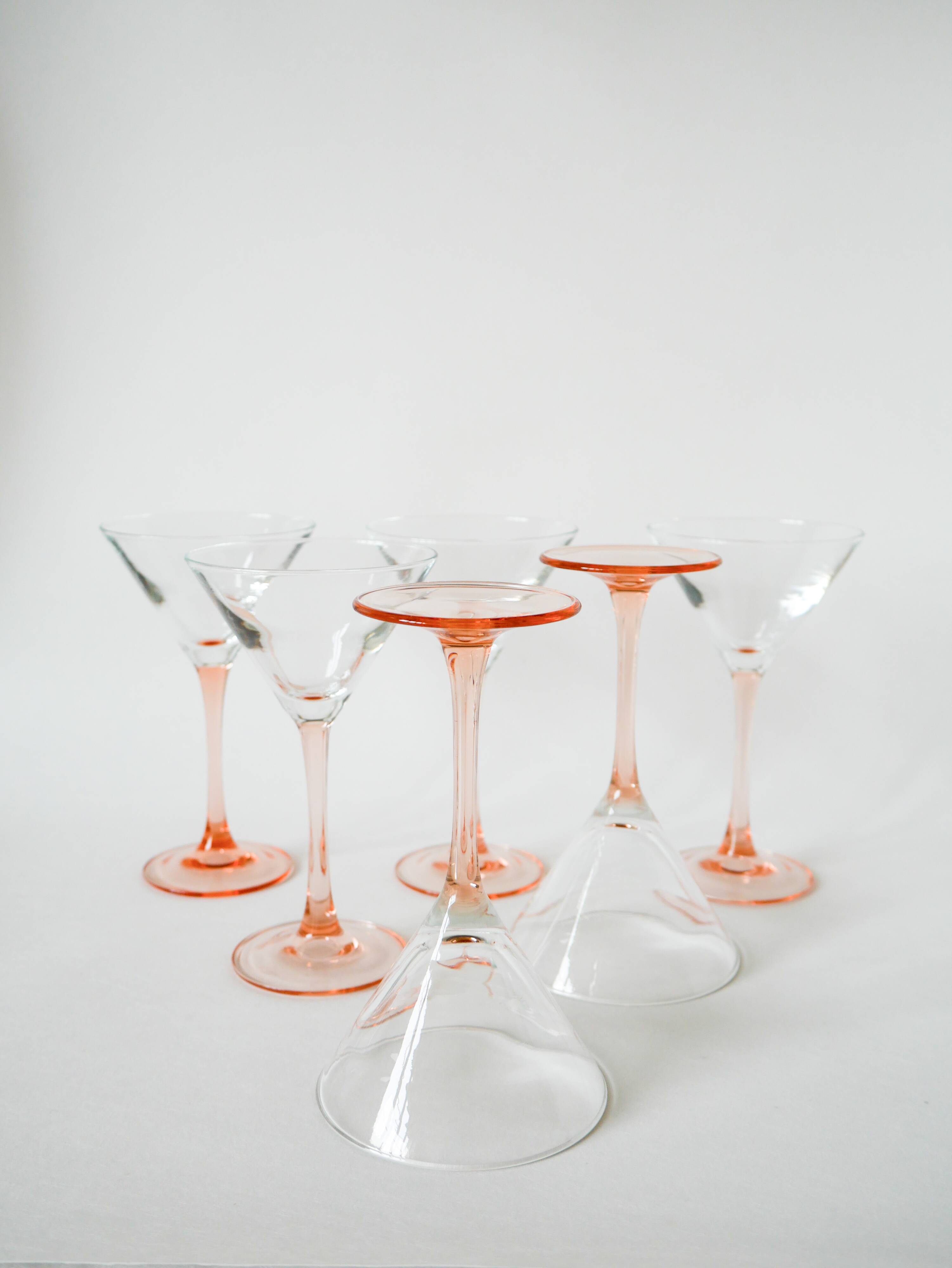 Lot de 6 verres à cocktails en verre à pieds rose Luminarc Made in France,