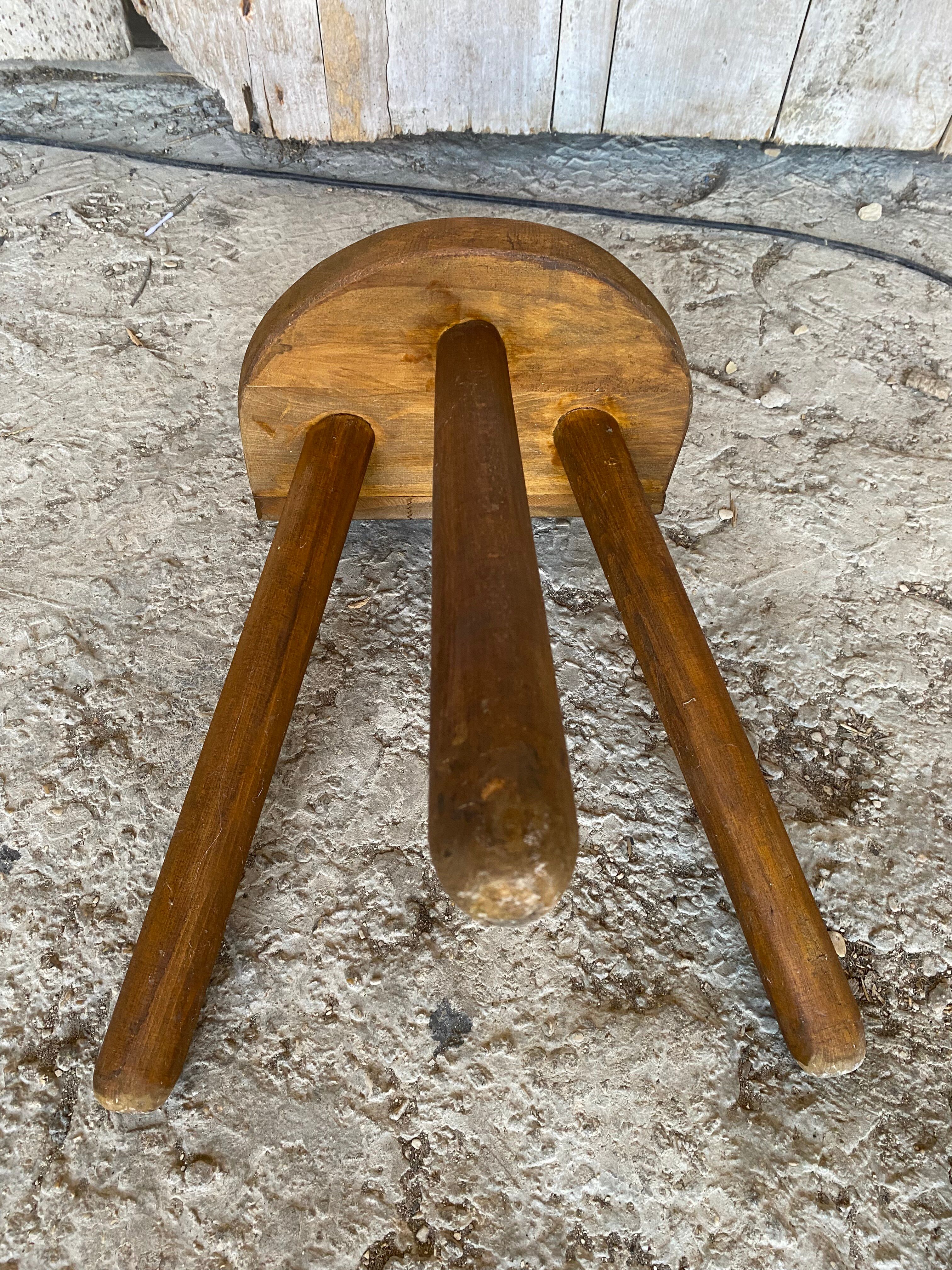 Vintage Brutalist Handmade Tripod Solid Wood Chair