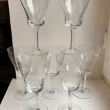 Set of 7 wine glasses, crystal water engraved 50-60s