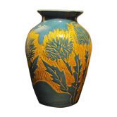 Vase balustre à décor de chardons jaune et bleu