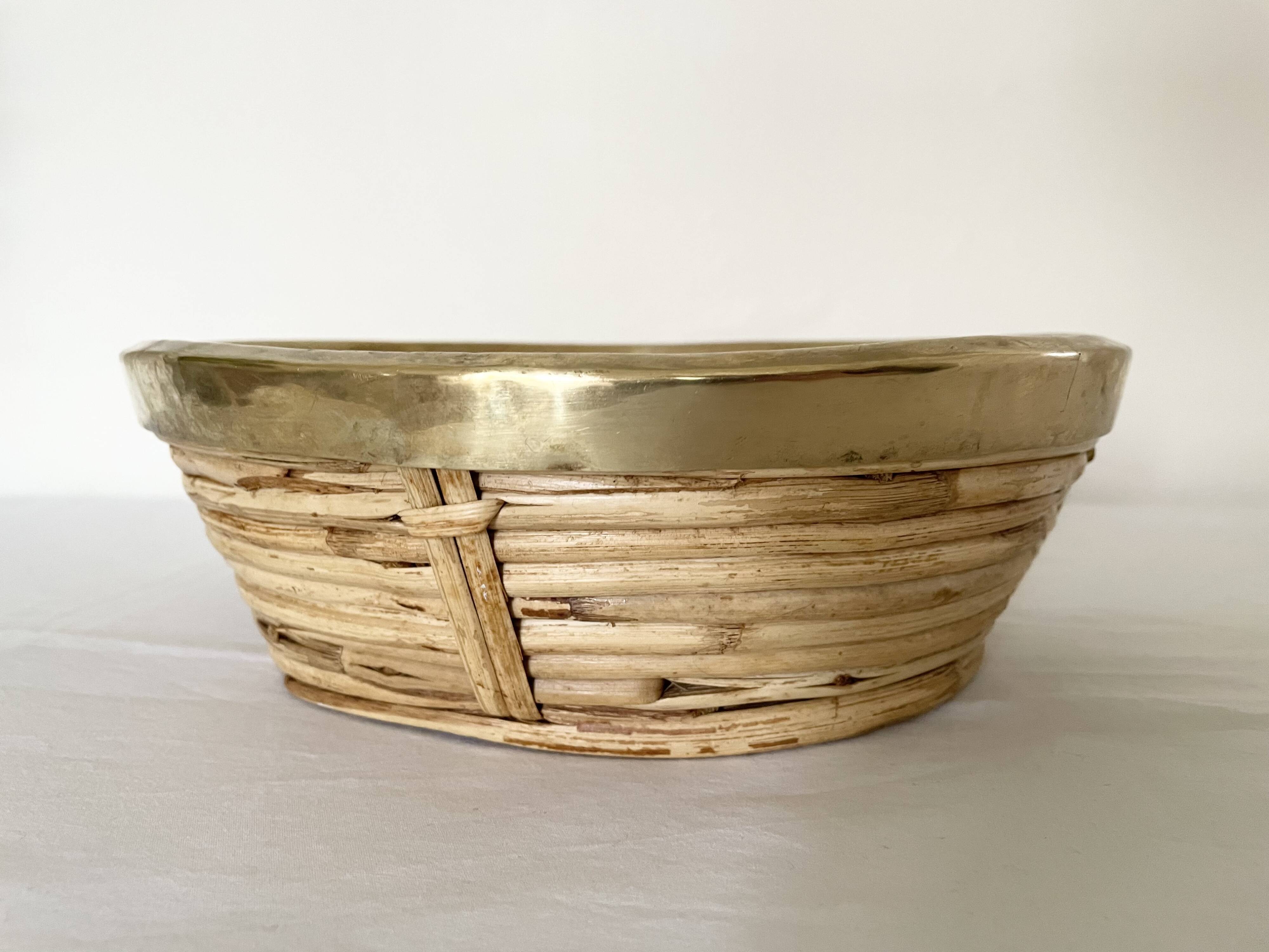 Rattan and gilded brass basket