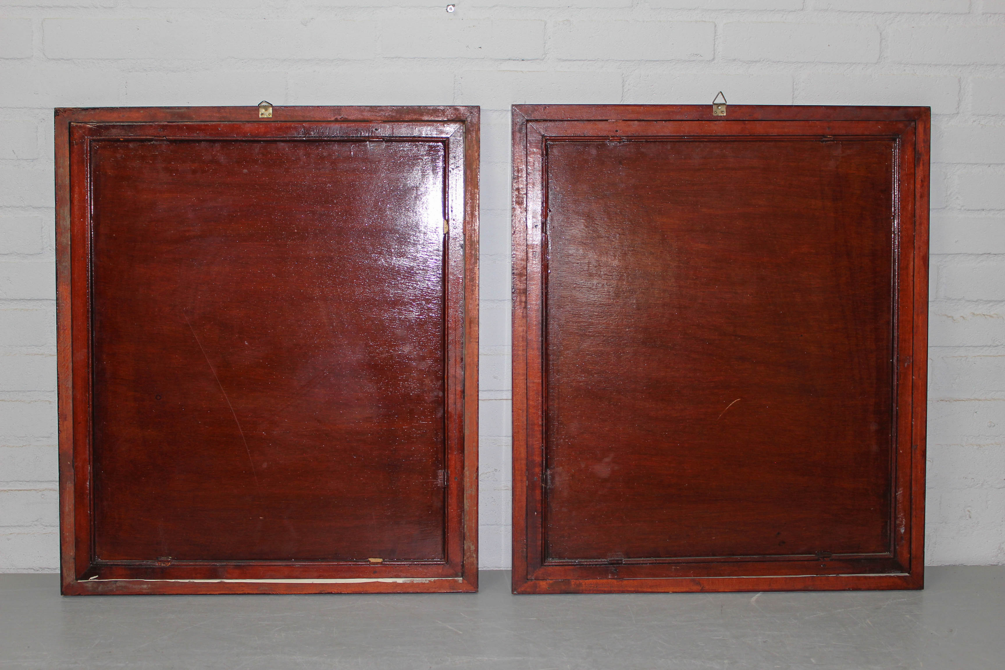 Antique asian painting on rice paper in high quality wood frames, c 1910s