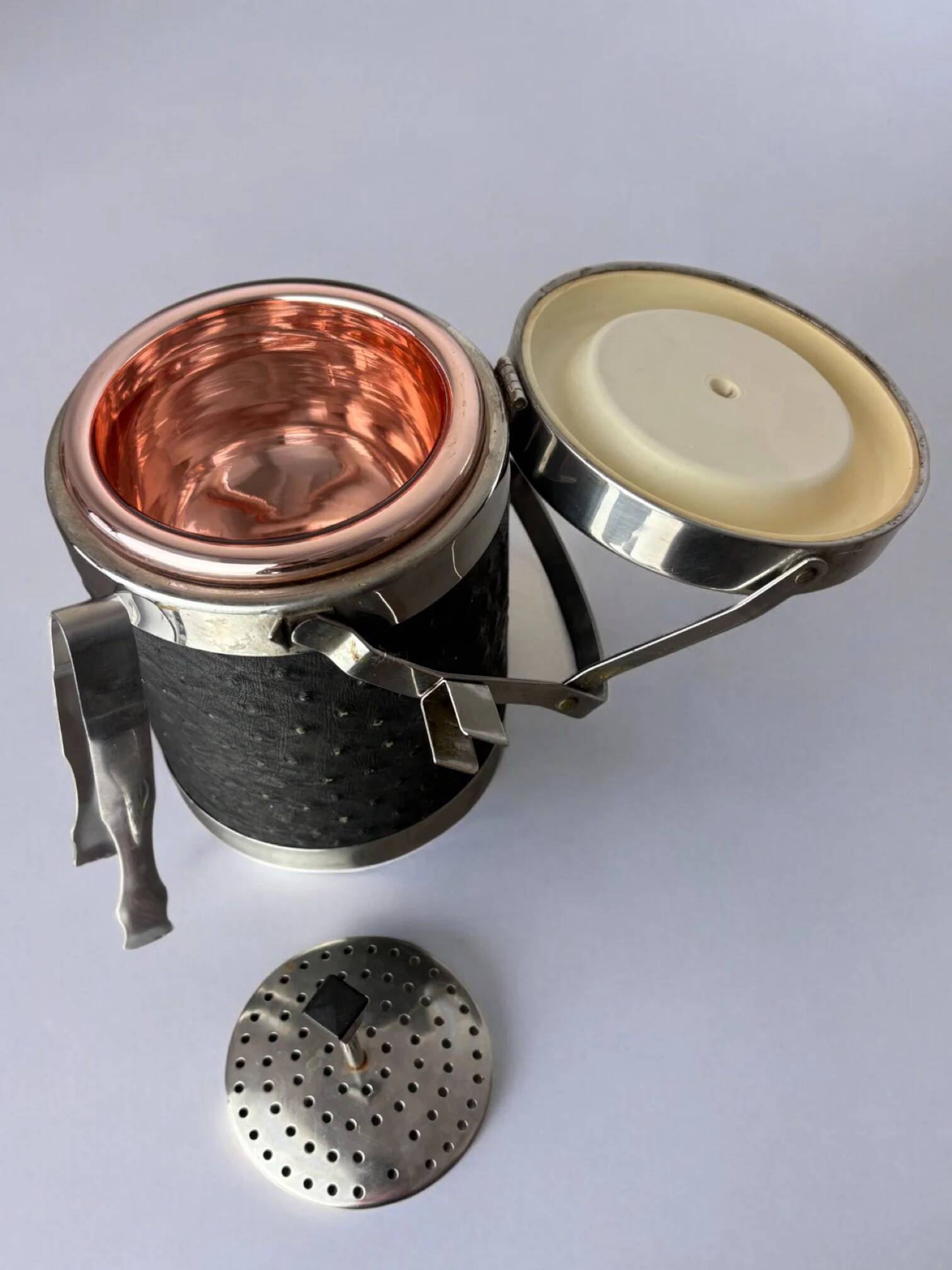 Regency leather ice bucket with tongs, Italy, circa 1970s