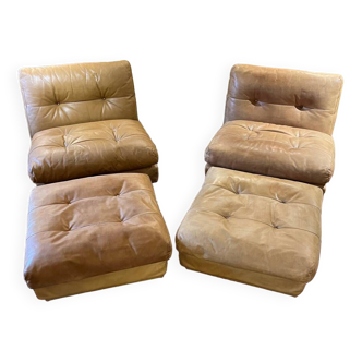 Pair of Jacques Charpentier low chairs + ottomans