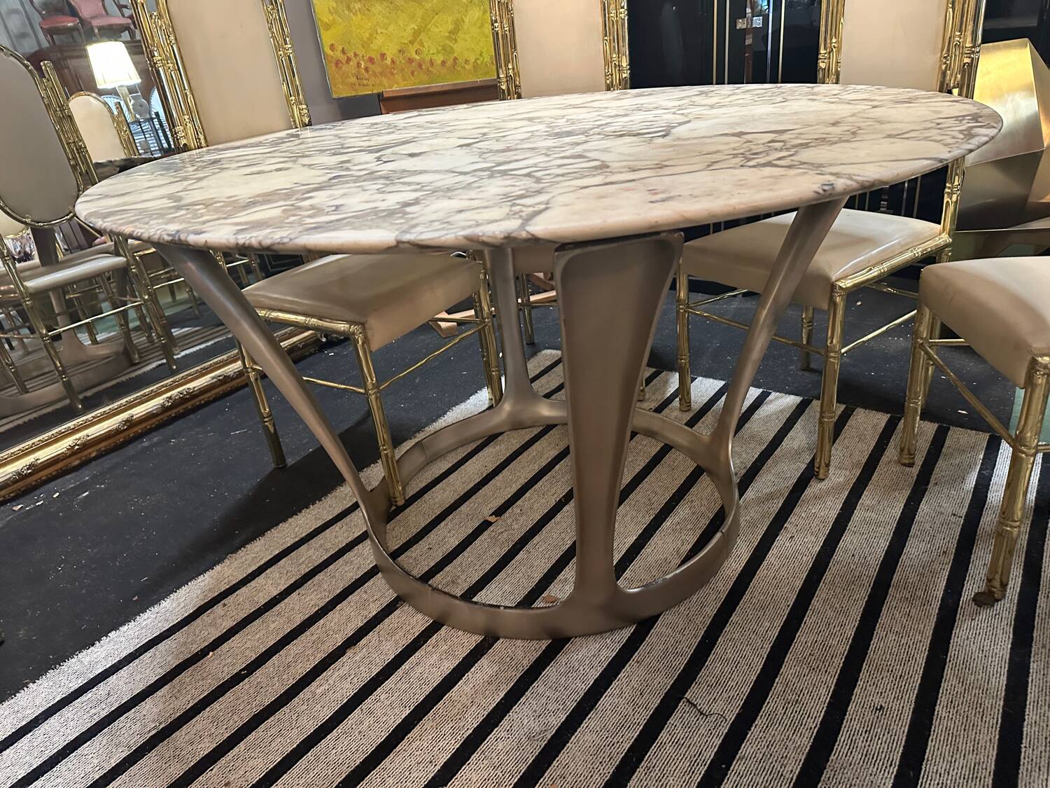 Marble and cast aluminum table by Michèle Charron, 1970