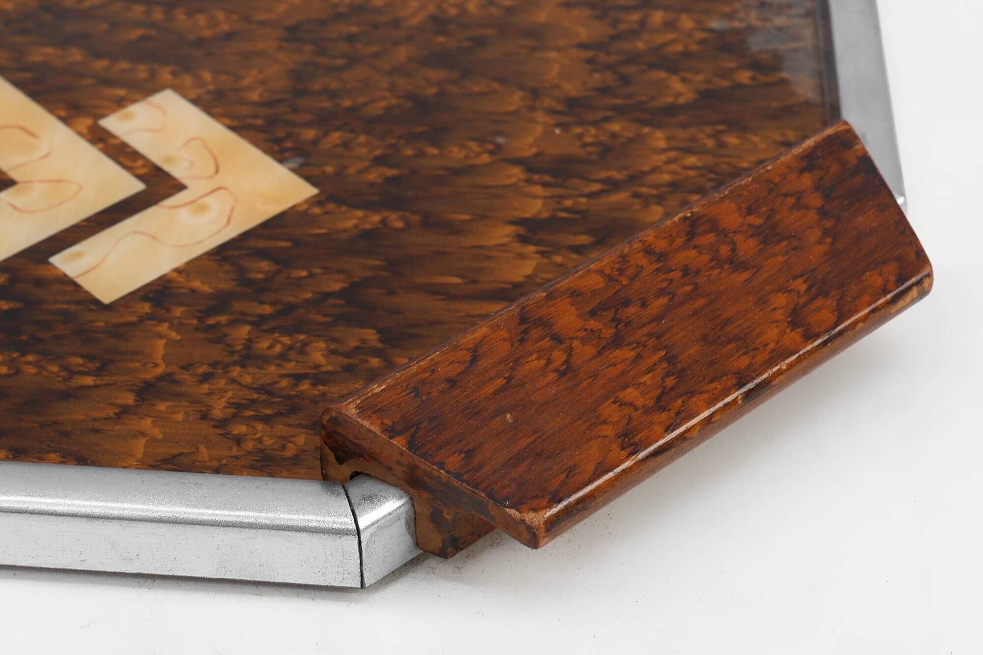 Art Deco Whiskey Tray in Metal and Wood, Belgium 1920s