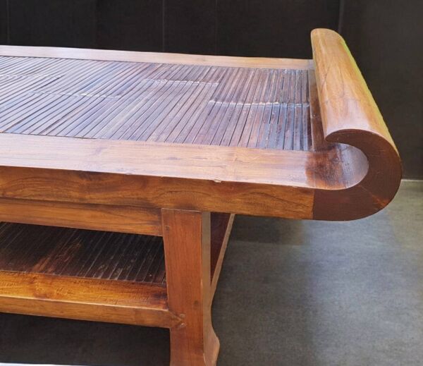 Table basse vintage en bois massif et bambou – design  2 niveaux
