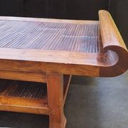 Table basse vintage en bois massif et bambou – design  2 niveaux