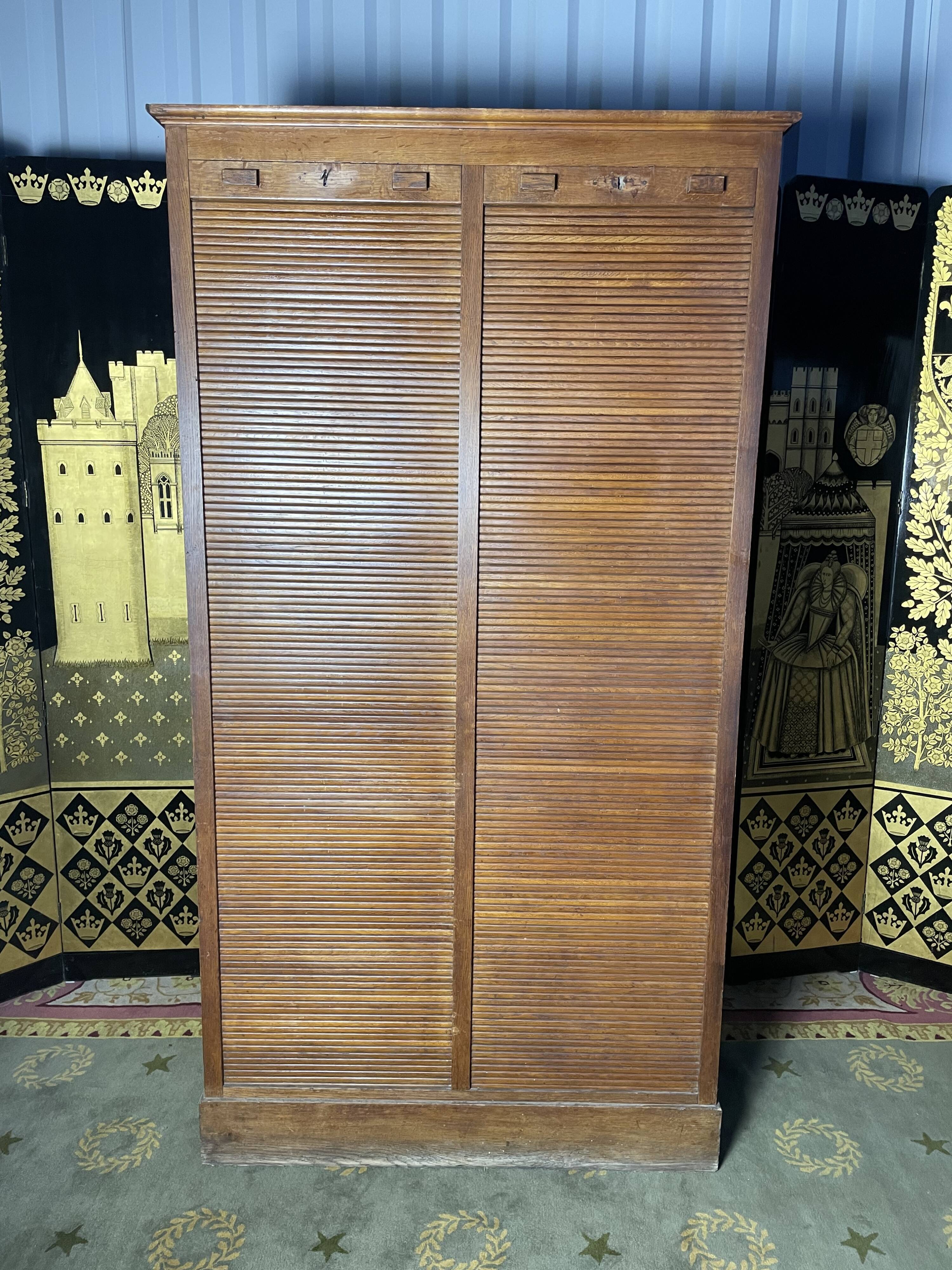 Solid oak notary double curtain filing cabinet 1900