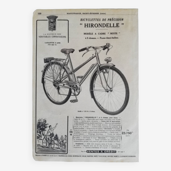 Affiche bicyclette Hirondelle 1953 modèle « à cadre mixte