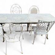 Double cast iron and marble bistro table signed Rieux Lyon 1900