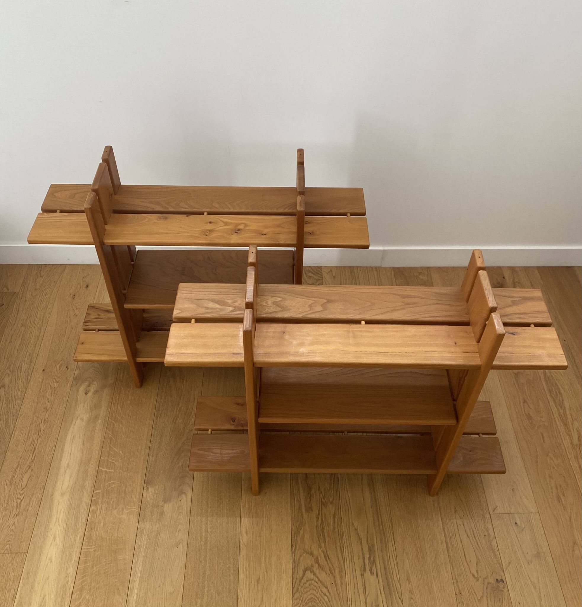 Pair of shelves/bookcases in elm by Roland Haeusler for Maison Regain.