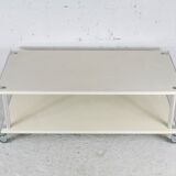 Coffee table in lacquered steel "cream", double trays, France, circa 1970