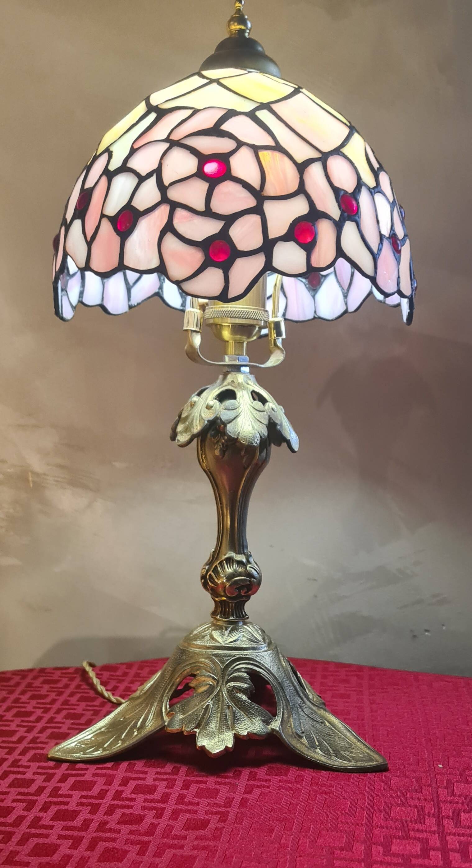 Antique art nouveau bronze lamp with glass shade in tiffany style 44x20