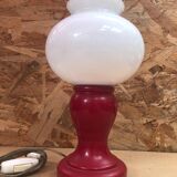 Paire Ancienne Lampe De Chevet Opaline Rouge & Blanc Années 70 Vintage #A982