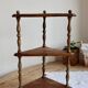 Vintage wooden corner wall shelf with 3 levels – Turned wooden supports