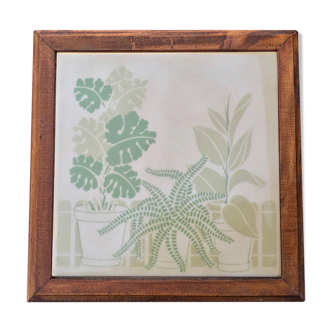 Ceramic underside, grassy plant pattern, succulent