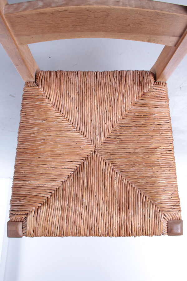 Ensemble de 8 chaises en chêne danois avec siège en osier, années 1970