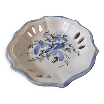 Vintage plate hand painted openwork blue flower pattern