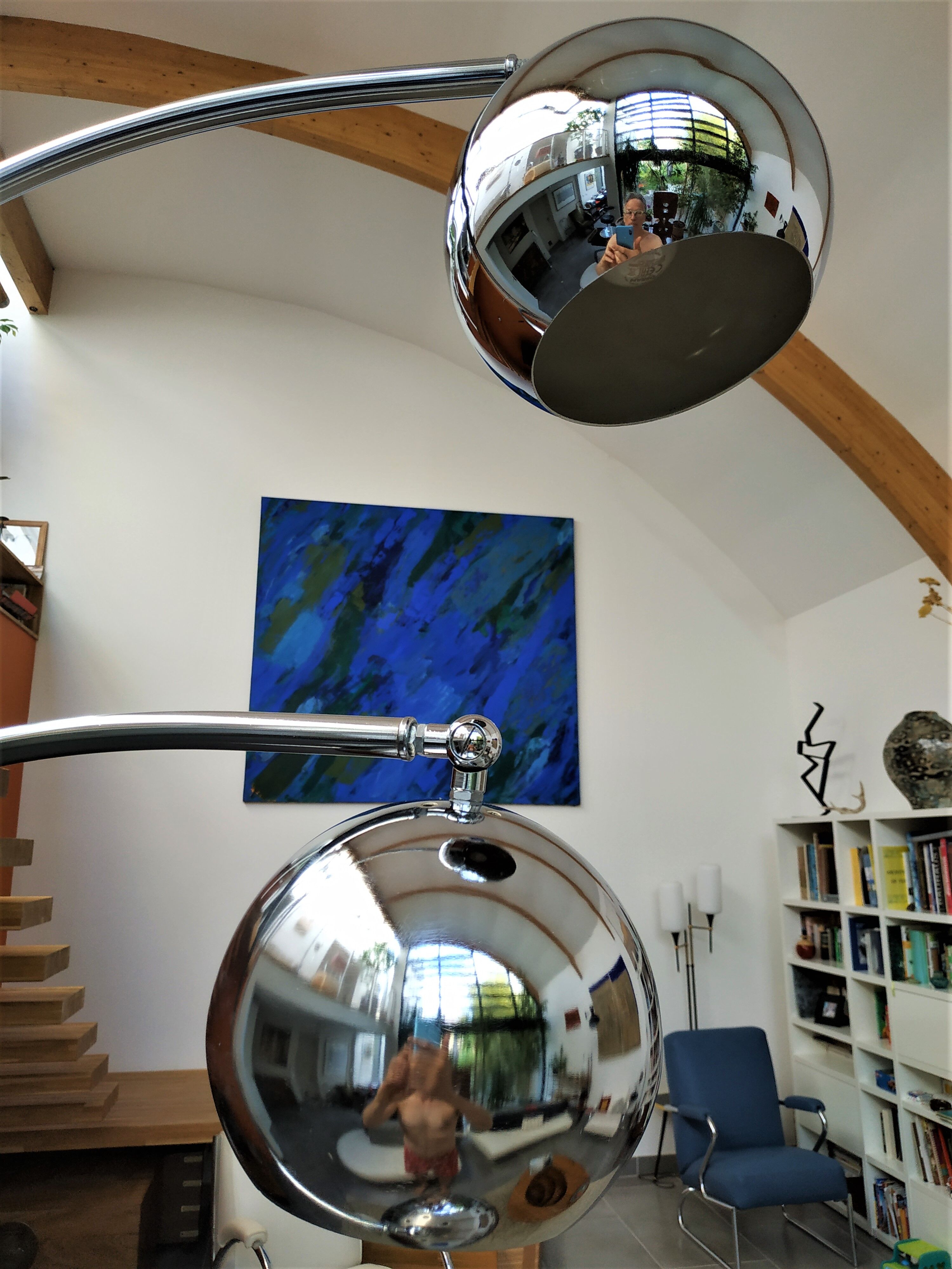 Floor lamp Chromed thrush three branches very 70s by Goffredo Reggiani