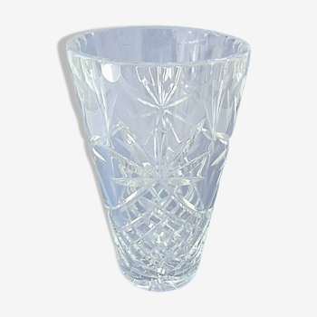 Conical carved crystal vase