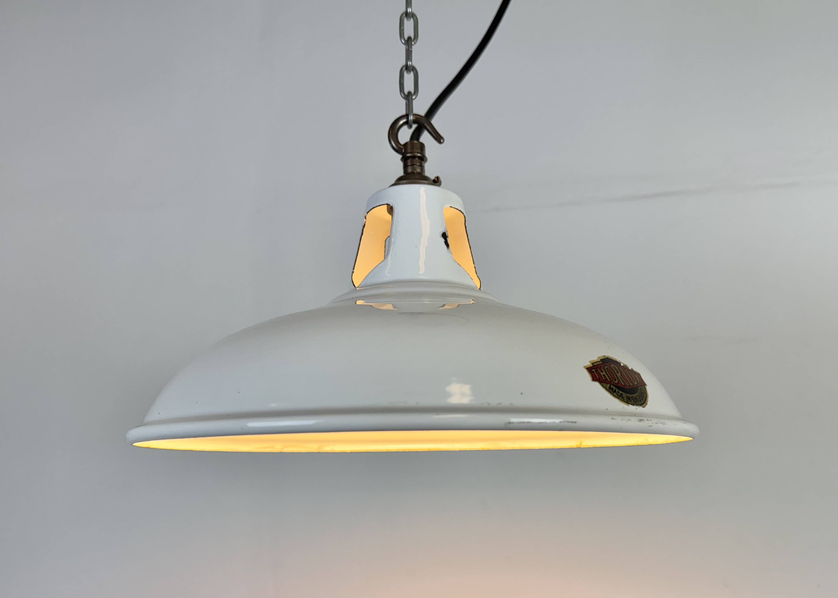 Industrial White Enamel Factory Pendant Lamp from Thorlux, 1960s