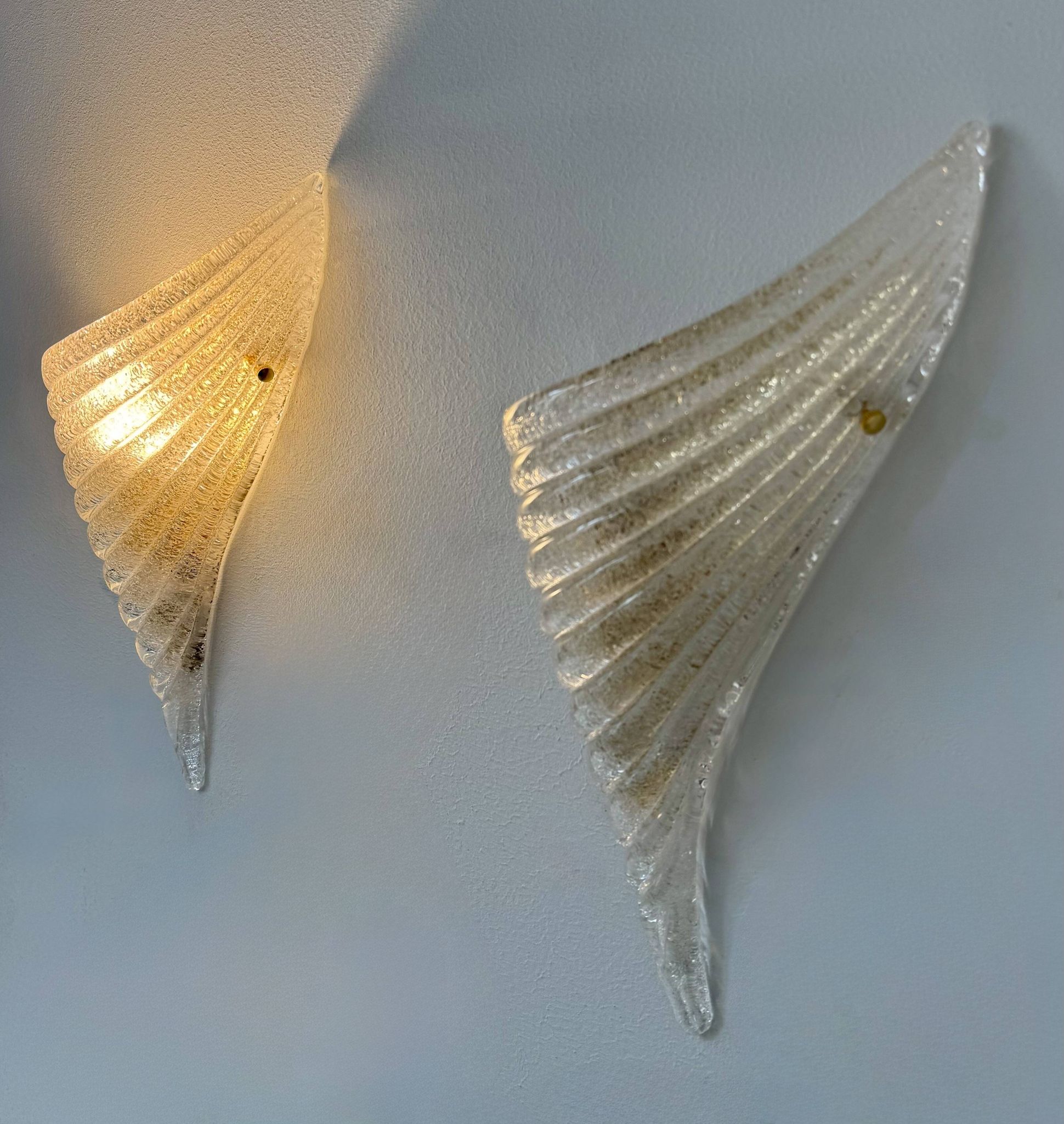 Pair of vintage pressed molded wall sconces, Murano glass, Italy, 1980