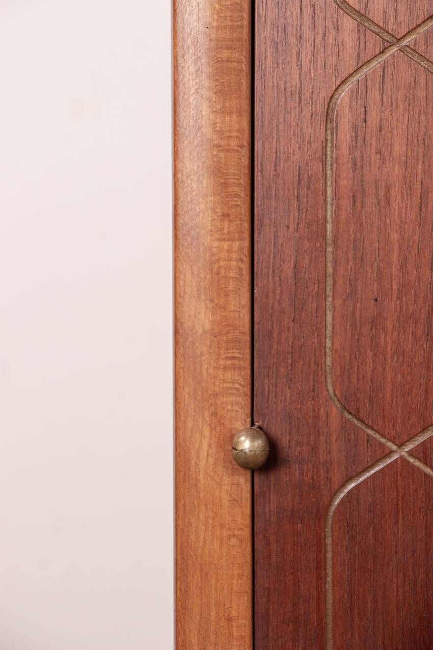 Swedish High Cabinet, Teak, Beech, Brass model Napoli, David Rosen 1960.