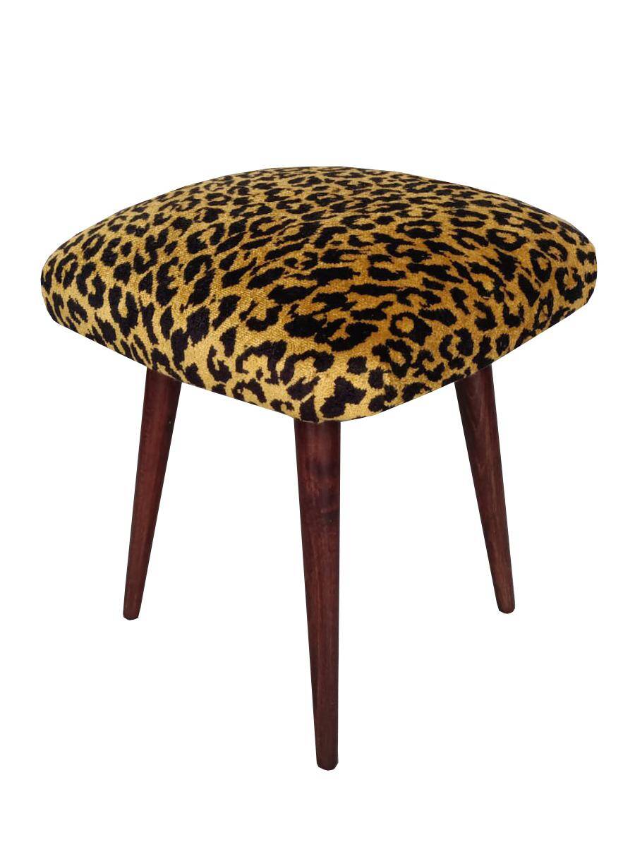Mid-century leopard velvet stool, Europe, 1960s
