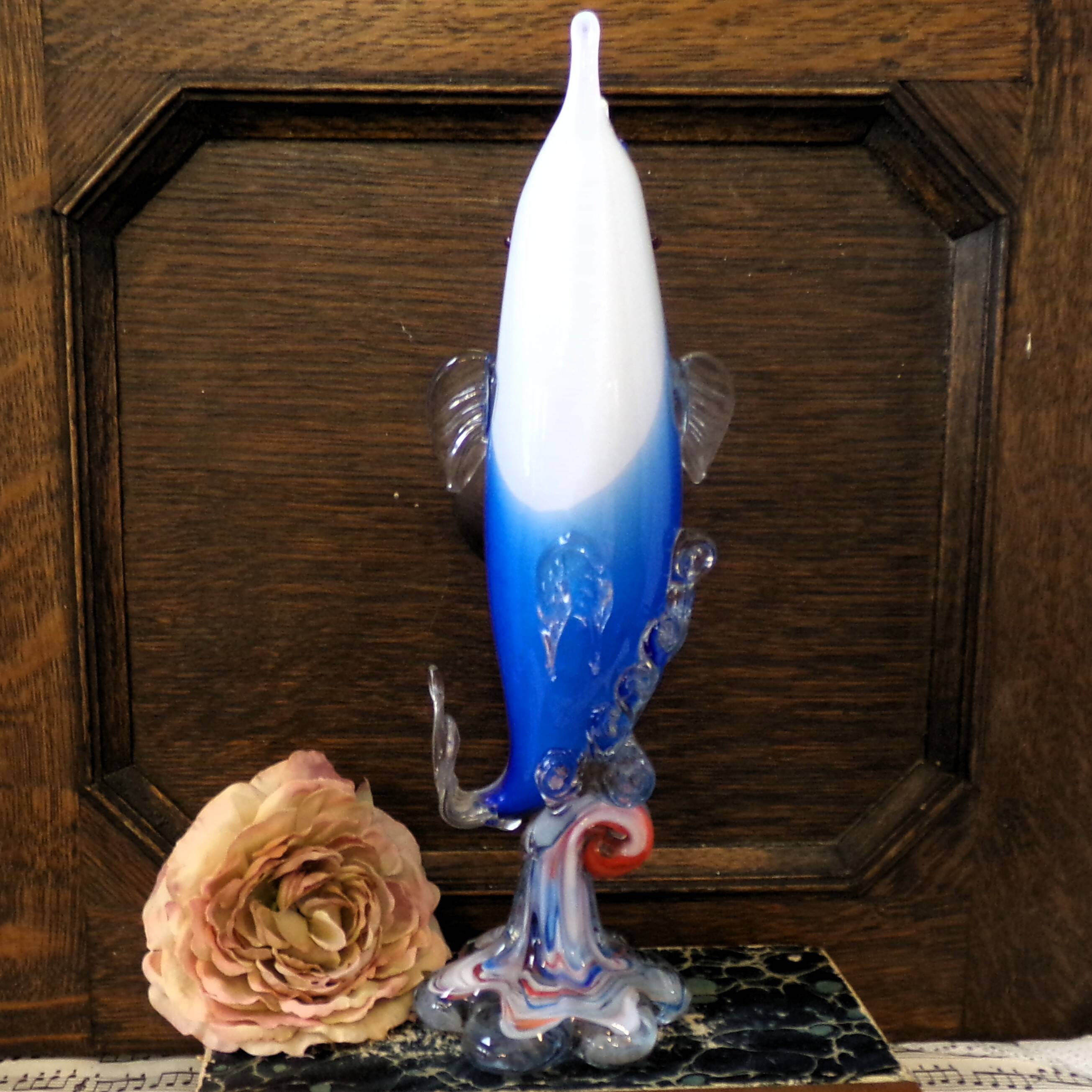 Vase Murano Magnifique vase solifleur en forme de poisson bondissant