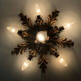 6-light golden leaf foliage ceiling light by Li Puma Firenze, Italy, 1960s