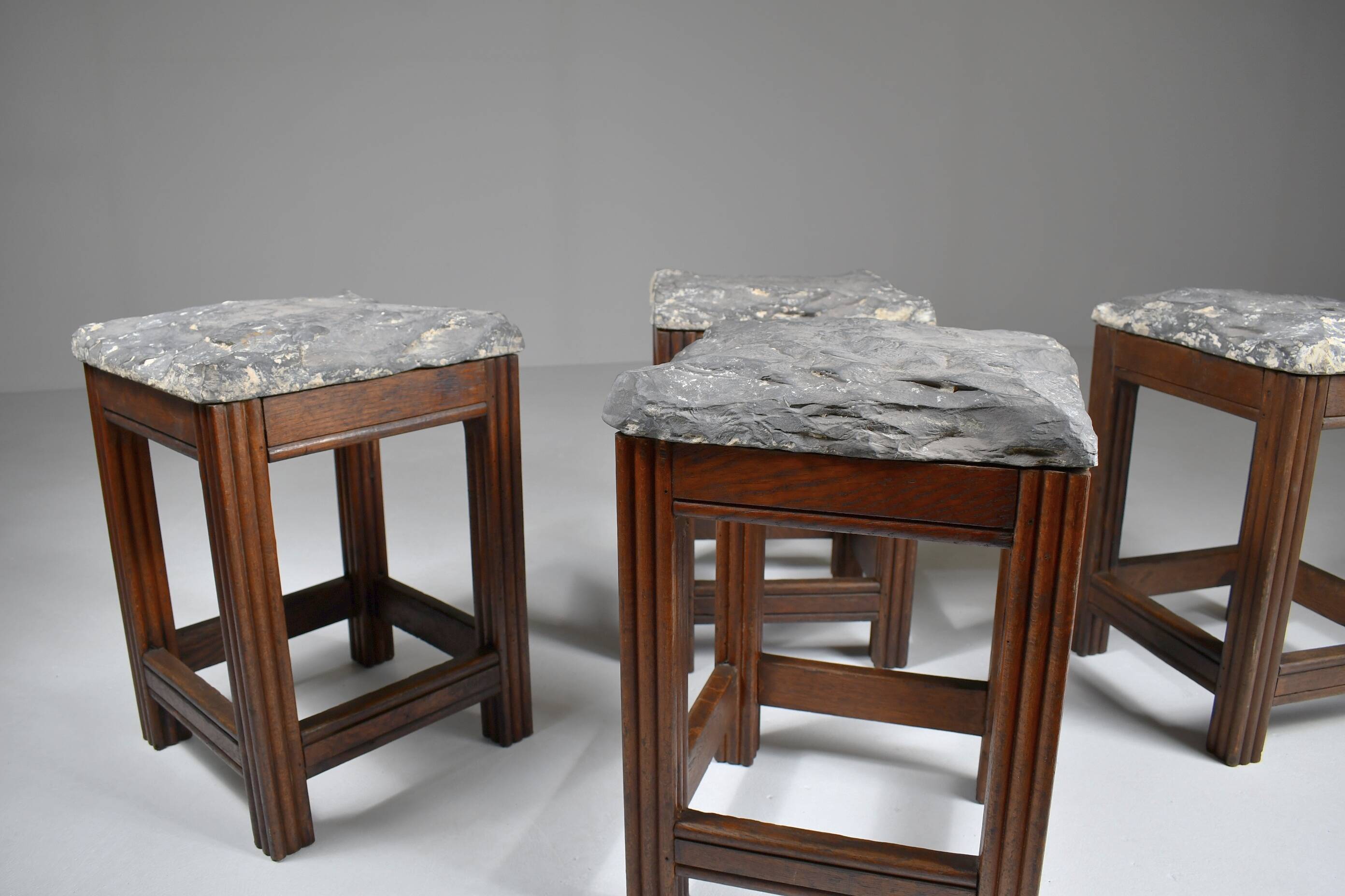 Tabourets vintage en pierre et bois x 4