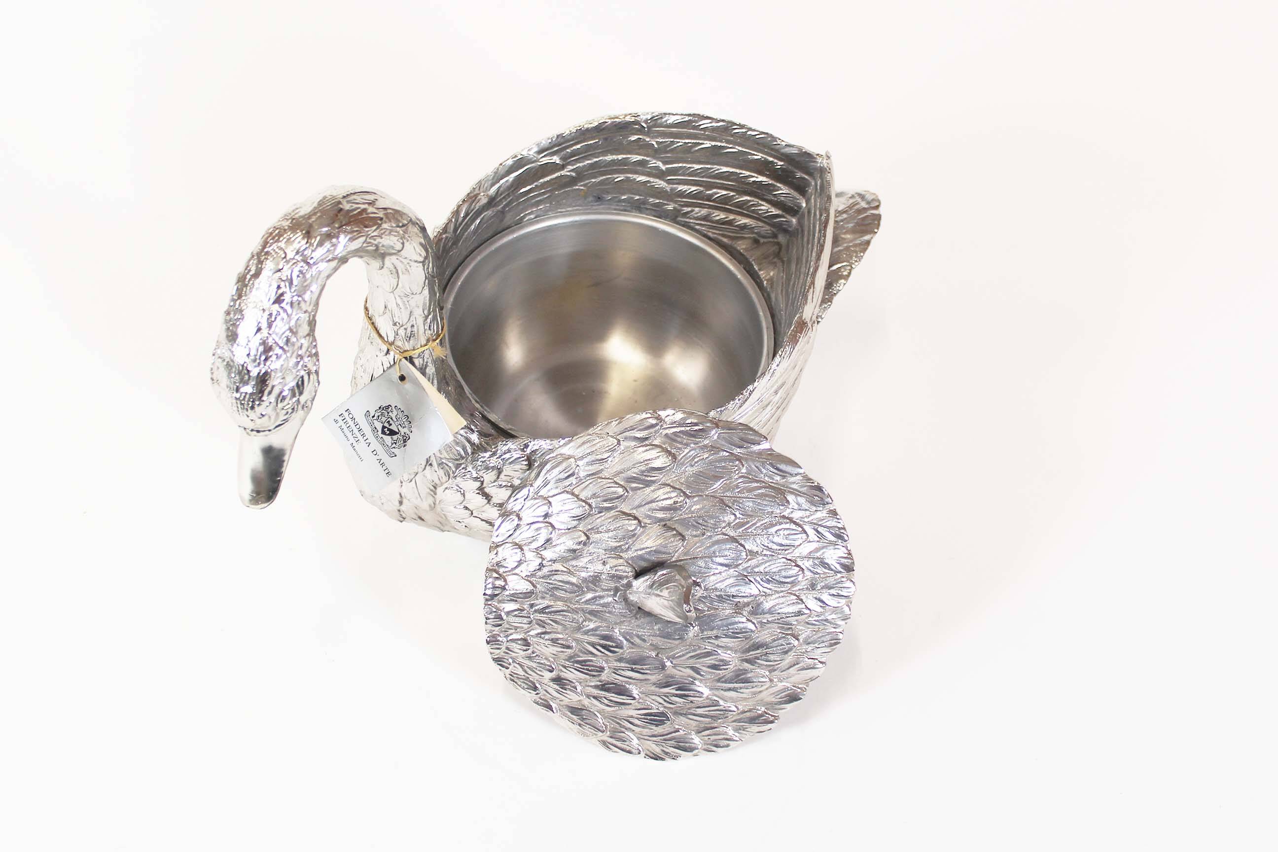 Silver Plated ‘Swan’ ice bucket by Mauro Manetti for Fonderia d’ Arte