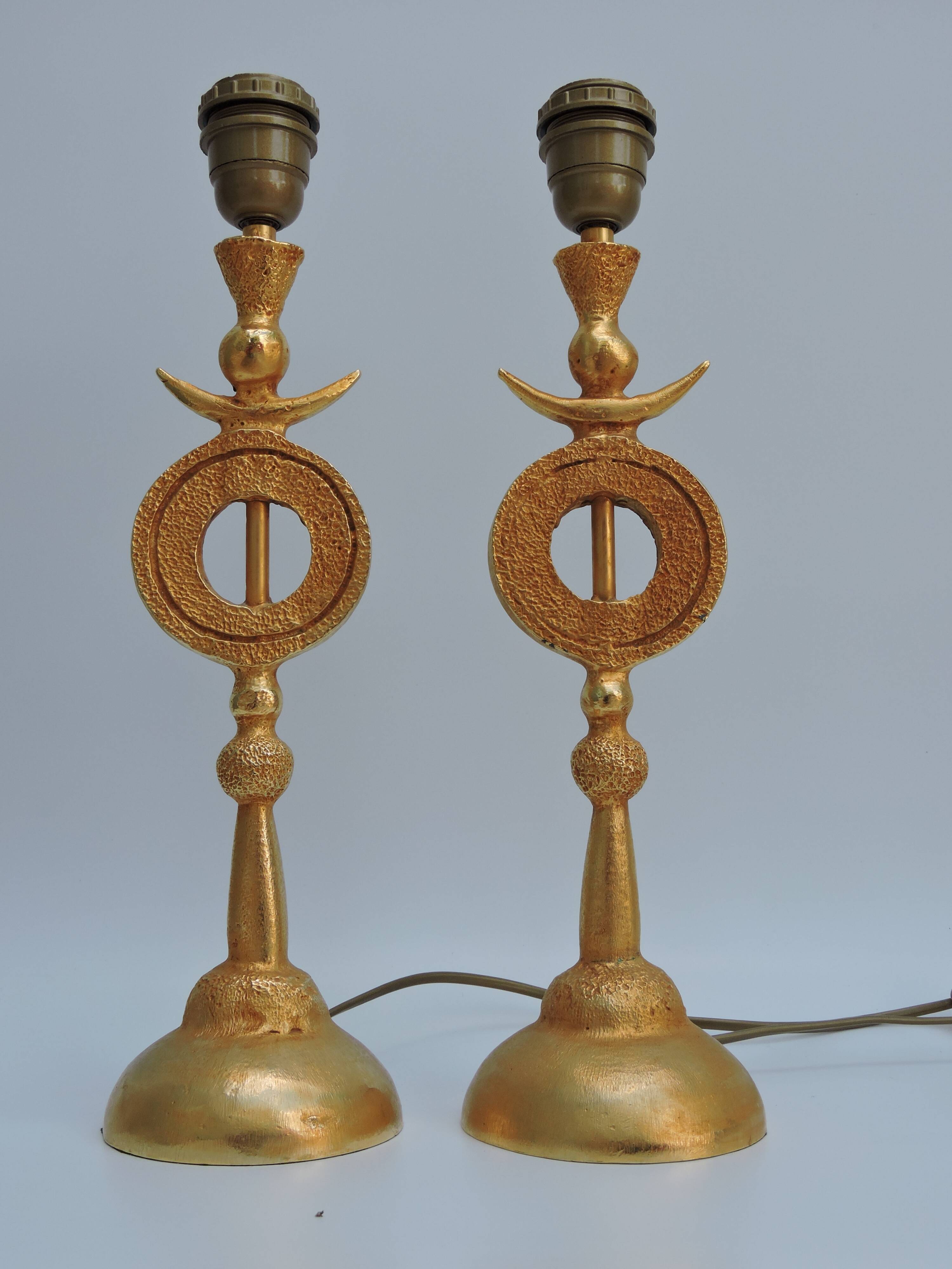 Pair of Gilded Bronze Lamp by Pierre Casenove for Fondica, France