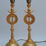 Pair of Gilded Bronze Lamp by Pierre Casenove for Fondica, France