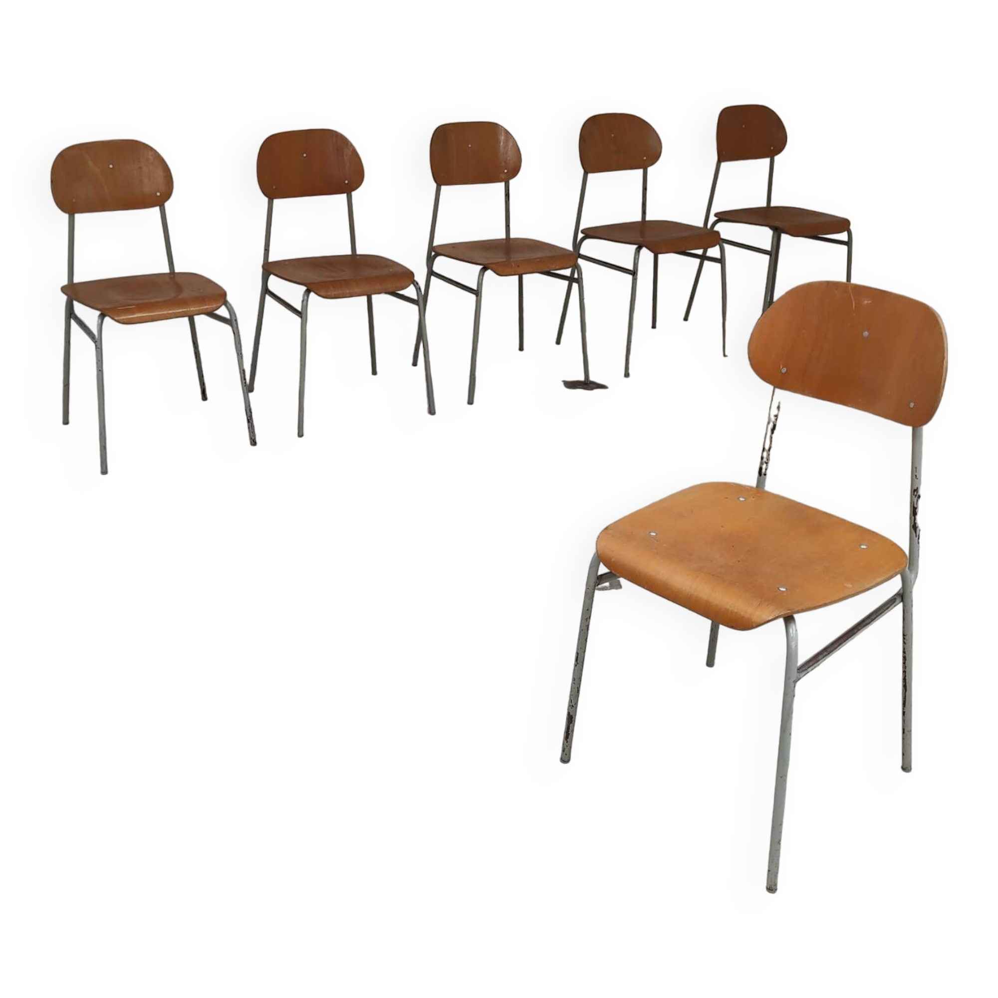 Set of 6 Czech school chairs from the 60s