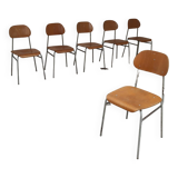 Set of 6 Czech school chairs from the 60s