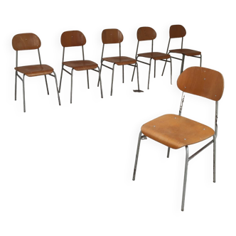 Set of 6 Czech school chairs from the 60s