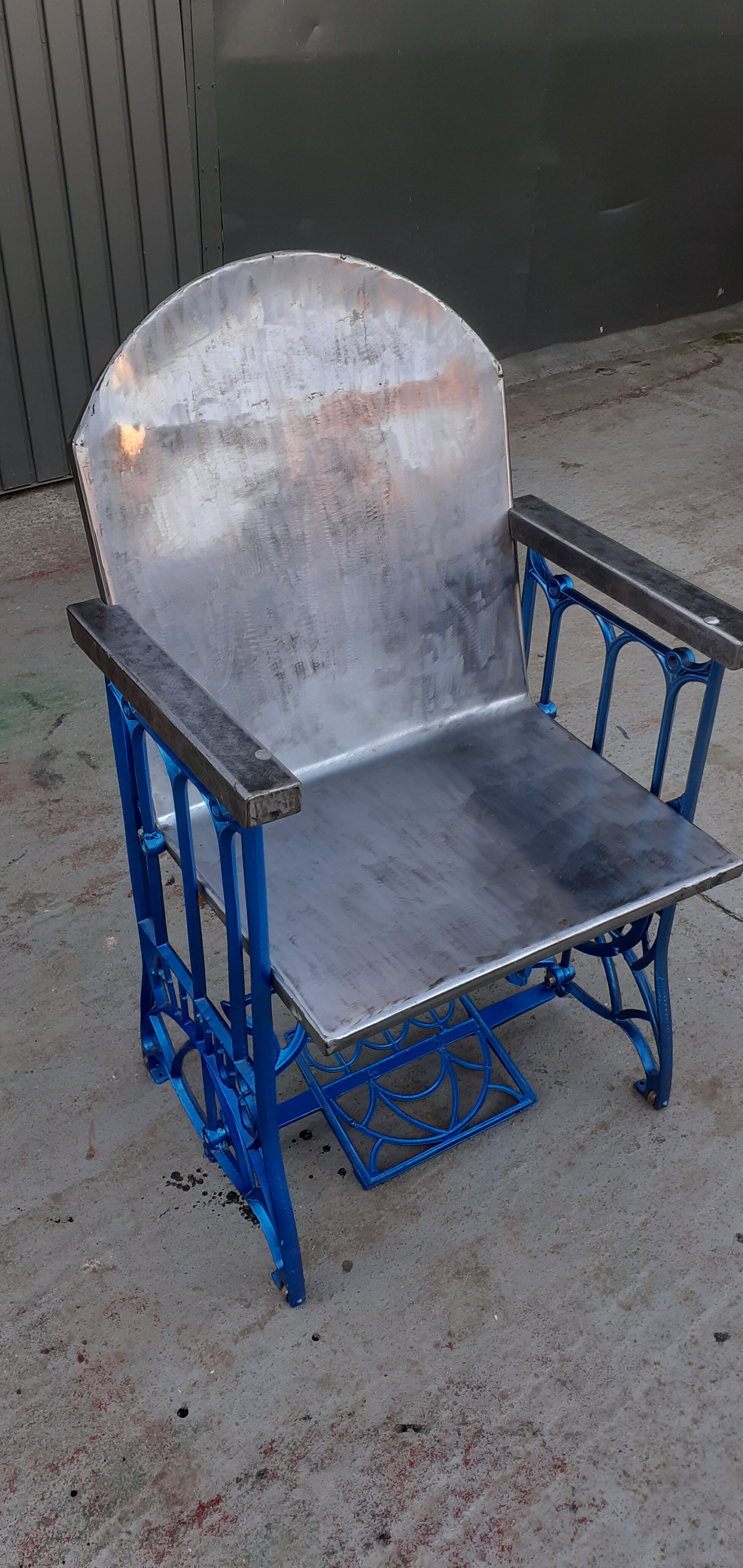 Electric blue metal armchair