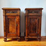 Pair of Italian bedside tables from the beginning of the 20th century in walnut