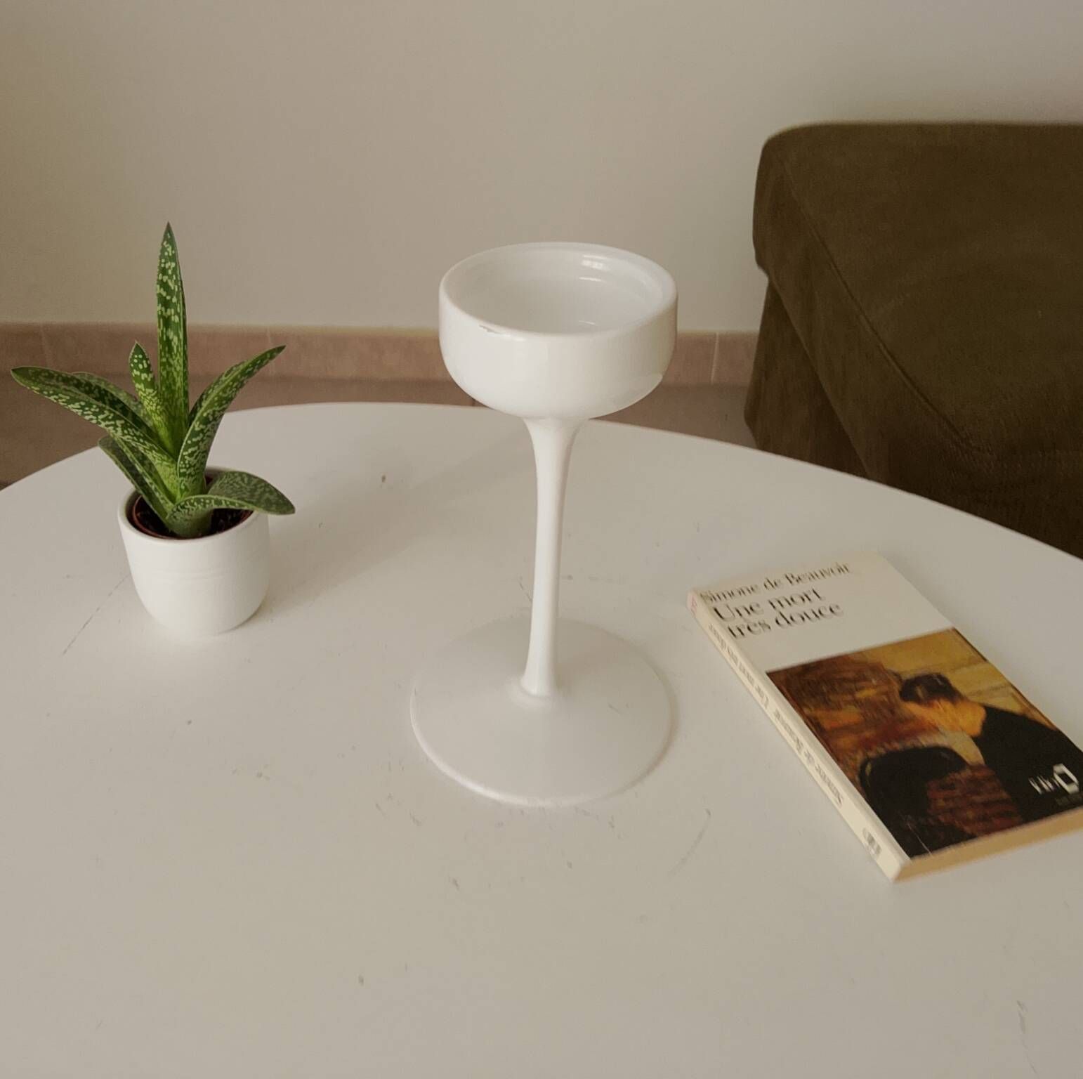 Vintage Scandinavian Ikea candlestick in Opaline.