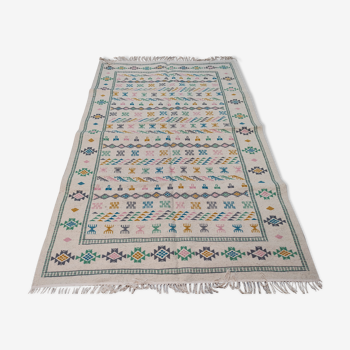 White handmade carpet Moroccan kilim carpet Berber style in pure wool
